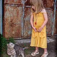 Buy canvas prints of A Girl And A Cat. by Gary Barratt