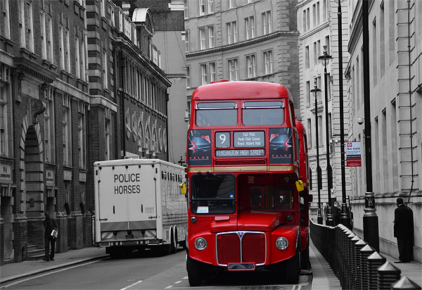 London Red Bus Framed Mounted Print by Fine art by Rina