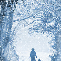 Buy canvas prints of Shepherd and dog in the snow by Maggie McCall