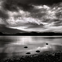 Buy canvas prints of Sunset Lake Te Anau NZ in Monochrome by Maggie McCall
