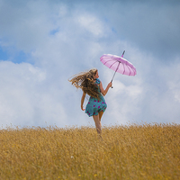 Buy canvas prints of Young Girl with Pink Umbrella by Maggie McCall