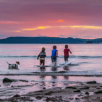 Buy canvas prints of Bothers having fun in the sea at Bovisands, Plymou by Maggie McCall