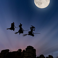 Buy canvas prints of  Flying Witches over Combestone Tor, Devon by Maggie McCall