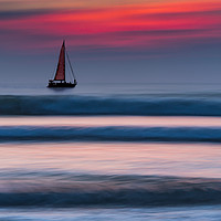 Buy canvas prints of Yacht Sailing at Sea at Sunset by Maggie McCall