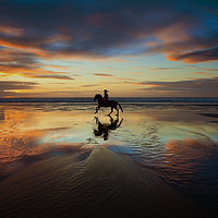 Buy canvas prints of Horse Rider reflections at Widemouth Beach by Maggie McCall