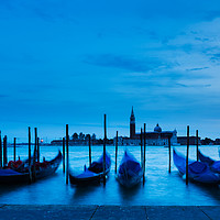 Buy canvas prints of Moving Gondolas  at Twilight, Venice. by Maggie McCall