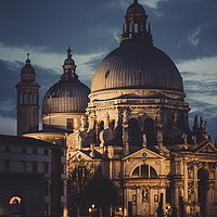 Buy canvas prints of Santa Maria della Salute  at night in Venice by Maggie McCall