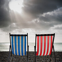 Buy canvas prints of Deckchairs Beer Beach, Devon. Uk by Maggie McCall