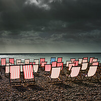Buy canvas prints of Deckchairs Beer Beach Devon by Maggie McCall