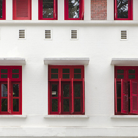 Buy canvas prints of Red shuttered windows, Sinagpore by J Lloyd