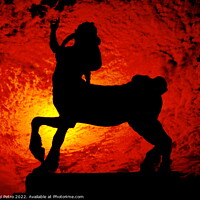 Buy canvas prints of Sculpture of a Centaur against a red hot sky. by Luigi Petro