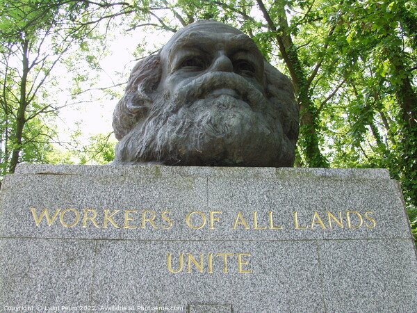 Bust of Karl Marx in Highgate cemetery, London, United Kingdom. Picture Board by Luigi Petro