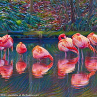 Buy canvas prints of Fine art portrait of a pack of American flamingos. by Luigi Petro