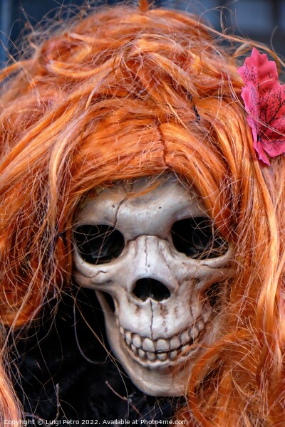 Skull wearing an orange wig. Picture Board by Luigi Petro
