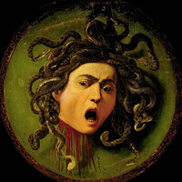 Buy canvas prints of Medusa by Caravaggio, ca 1598 - oil on canvas.. Fl by Luigi Petro
