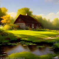 Buy canvas prints of Charming country cottage by the pond by Luigi Petro