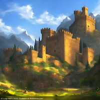 Buy canvas prints of Enchanting Medieval Fortress in a Dreamlike Landsc by Luigi Petro