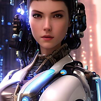 Buy canvas prints of Cyborg woman, futuristic soldier in a cyberpunk su by Luigi Petro