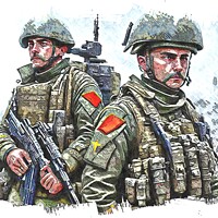 Buy canvas prints of Two soldiers standing next to each other. by Luigi Petro