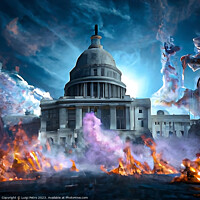 Buy canvas prints of Washington Capitol Hill on fire. by Luigi Petro