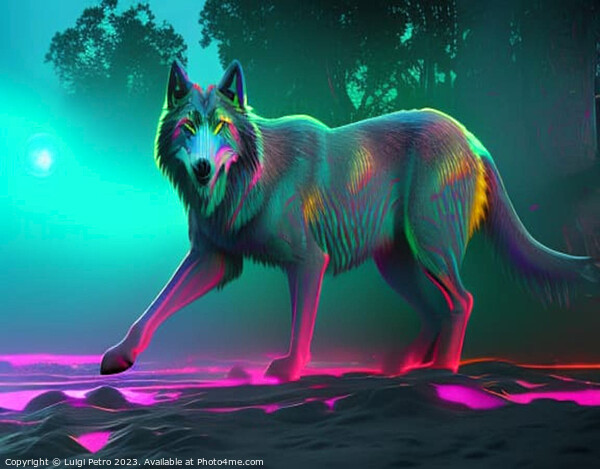 Neon iridescent psychedelic wolf. Picture Board by Luigi Petro