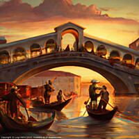 Buy canvas prints of Iconic Rialto Bridge at Sunset by Luigi Petro