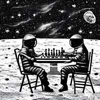 Buy canvas prints of The Ultimate Game of Chess on the Moon by Luigi Petro