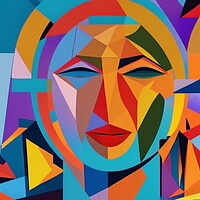 Buy canvas prints of Vibrant Cubist Portrait A Modern Twist by Luigi Petro