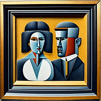 Buy canvas prints of Framed Cubist Portrait of a Couple by Luigi Petro