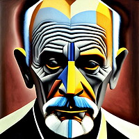 Buy canvas prints of Cubyst style portrait of old man. by Luigi Petro
