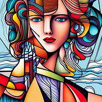 Buy canvas prints of Cubist style portrait of a young woman. by Luigi Petro