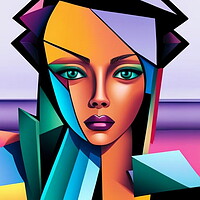 Buy canvas prints of Cubist style portrait of a young woman. by Luigi Petro