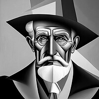 Buy canvas prints of Portrait of old man in monochrome  cubism style. by Luigi Petro