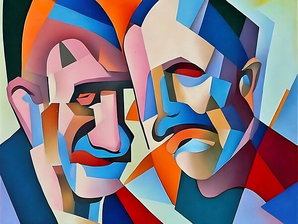 Two Elders in Cubist Harmony Picture Board by Luigi Petro