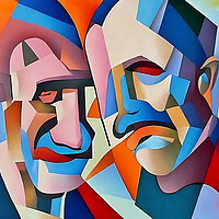 Buy canvas prints of Two Elders in Cubist Harmony by Luigi Petro