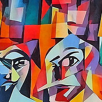 Buy canvas prints of Cubist style portrait with face of  various people by Luigi Petro