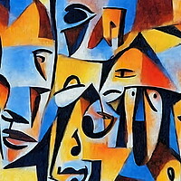 Buy canvas prints of Cubist style portrait with face of  various people by Luigi Petro
