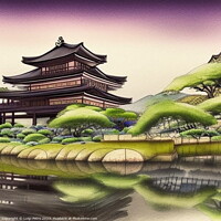 Buy canvas prints of Japanese house reflected in small pond. by Luigi Petro
