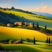 Buy canvas prints of Farmhouses among  rolling hills by Luigi Petro