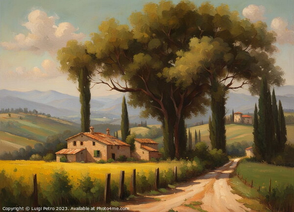 Farmhouse among  rolling hills, Oil painting. Picture Board by Luigi Petro