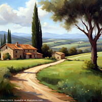 Buy canvas prints of Farmhouse among  rolling hills, Oil painting. by Luigi Petro