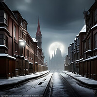 Buy canvas prints of Enchanting Victorian Cityscape under Moonlit Snow by Luigi Petro