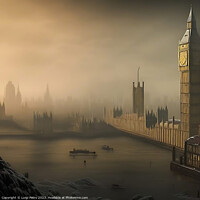 Buy canvas prints of Misty Moonrise Over Iconic London Landmarks by Luigi Petro