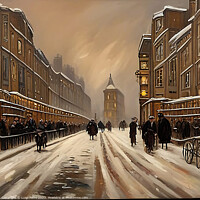 Buy canvas prints of "Ethereal Victorian Cityscape: A Snowy Nocturnal J by Luigi Petro