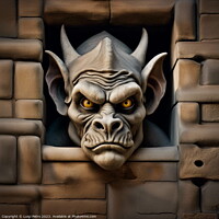 Buy canvas prints of AI generated  gargoyle ogre face  hanging on a wal by Luigi Petro