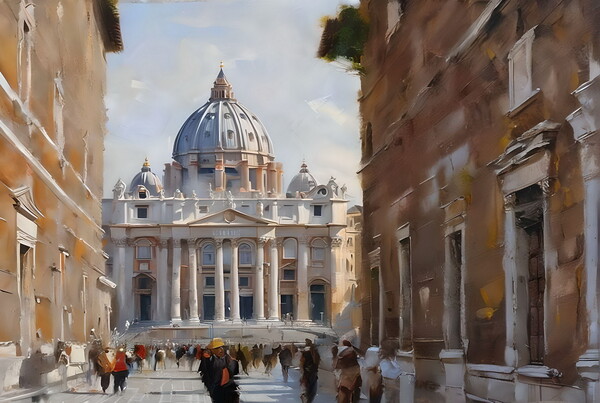 Oil painting of pedestrian street in Rome  Picture Board by Luigi Petro