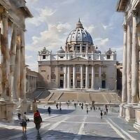 Buy canvas prints of Oil painting of pedestrian street in Rome.  by Luigi Petro
