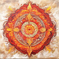 Buy canvas prints of Mandala illustration in red and orange. by Luigi Petro