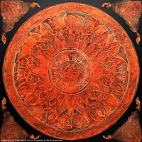 Buy canvas prints of Fiery Mandala in red and orange. by Luigi Petro