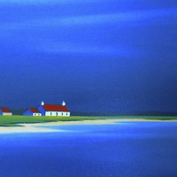 Buy canvas prints of  Little white house with a red roof  on the beach by Sue Bottomley